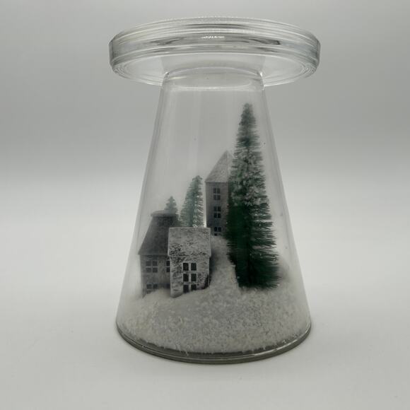 Bath & Body Works Snowy Tree Winter Snow Village 3 Wick Candle Holder Retired - Picture 3 of 4